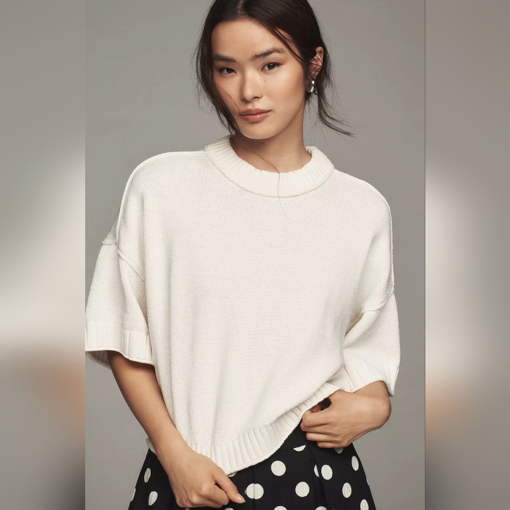 Anthropologie Cream Crew Neck Sweater